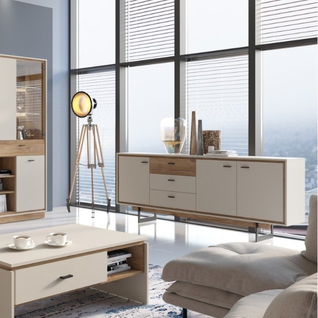 Product photograph of Rivero Grey And Oak Effect 3 Door Extra Large Sideboard from Choice Furniture Superstore.