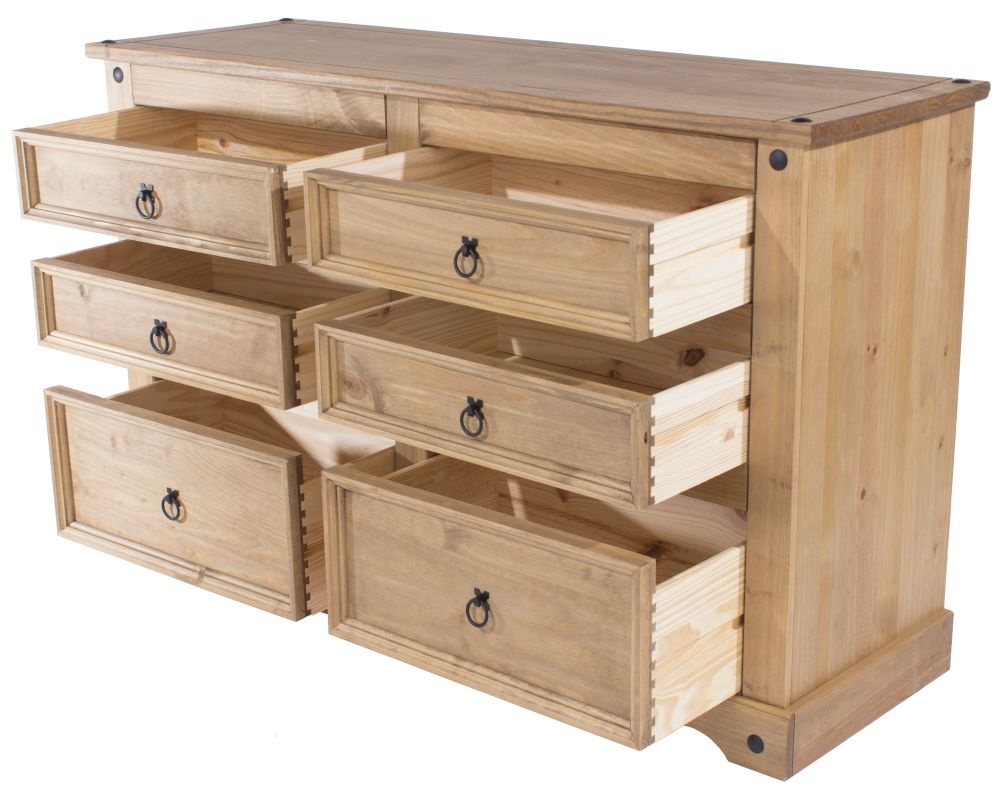 Product photograph of Corona Pine Mexican 3 3 Drawer Wide Chest from Choice Furniture Superstore.