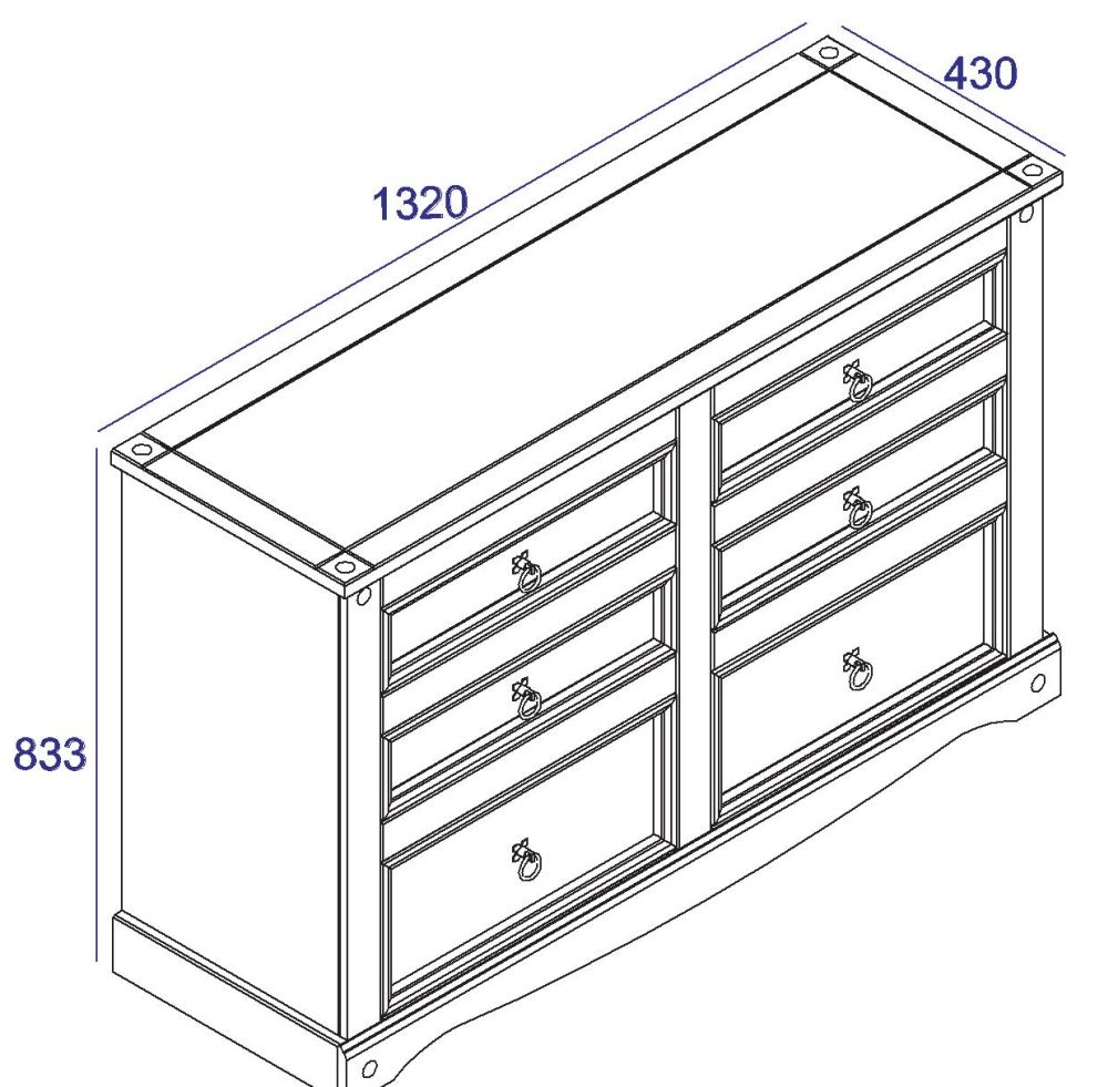 Product photograph of Corona Pine Mexican 3 3 Drawer Wide Chest from Choice Furniture Superstore.