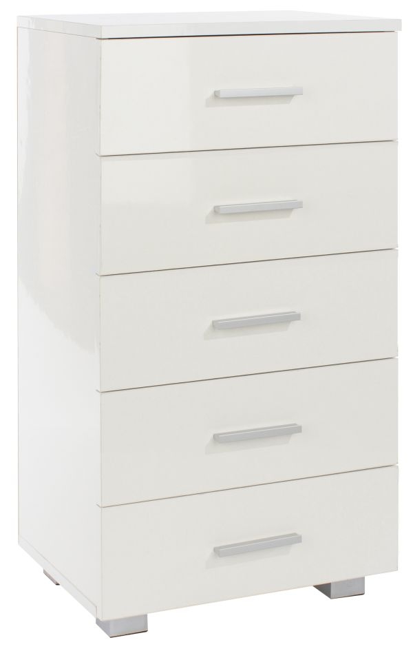 Product photograph of Lido White High Gloss 5 Drawer Narrow Chest from Choice Furniture Superstore.