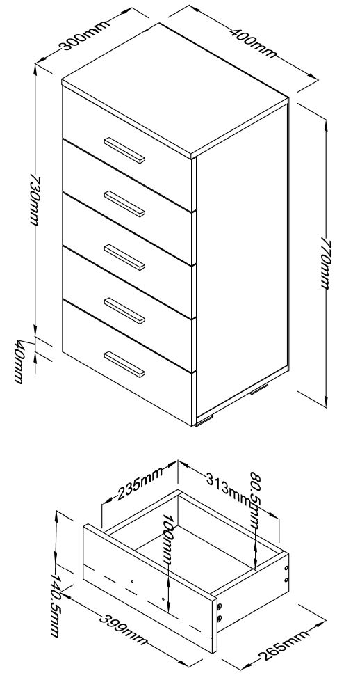 Product photograph of Lido White High Gloss 5 Drawer Narrow Chest from Choice Furniture Superstore.