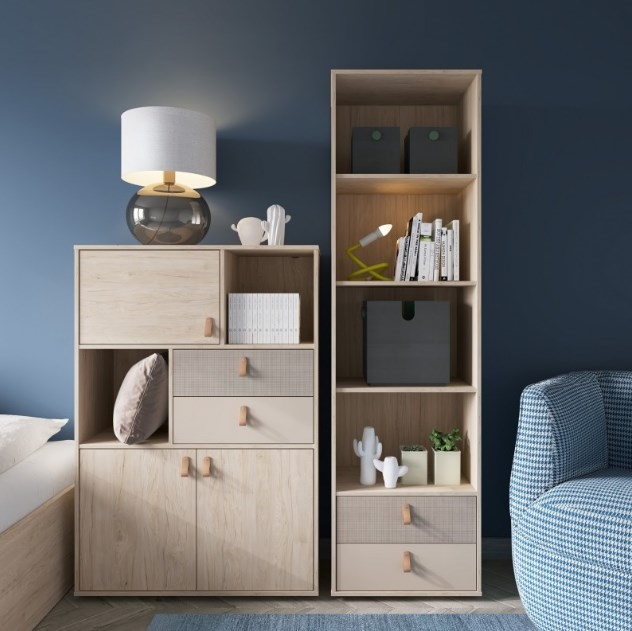 Product photograph of Denim Light Wood Effect 3 Door Cabinet from Choice Furniture Superstore.