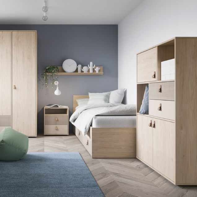 Product photograph of Denim Light Wood Effect 3 Door Cabinet from Choice Furniture Superstore.