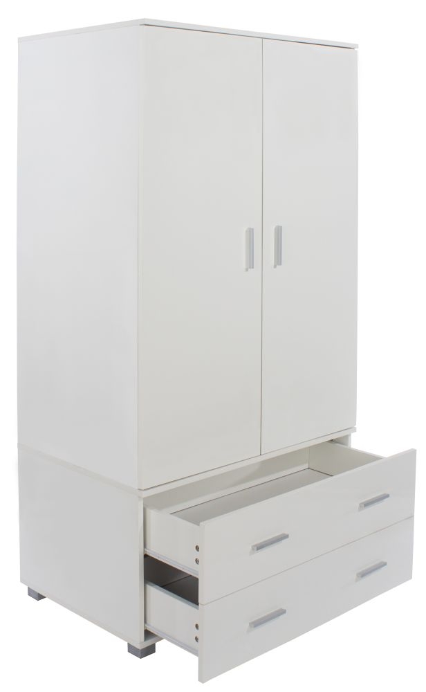 Product photograph of Hilo White High Gloss 2 Door 2 Drawer Low Wardrobe from Choice Furniture Superstore.