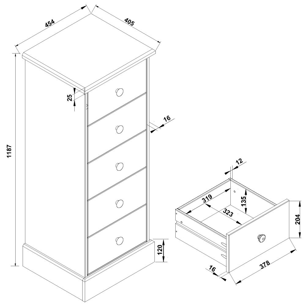 Product photograph of Cotswold 5 Drawer Narrow Chest from Choice Furniture Superstore.