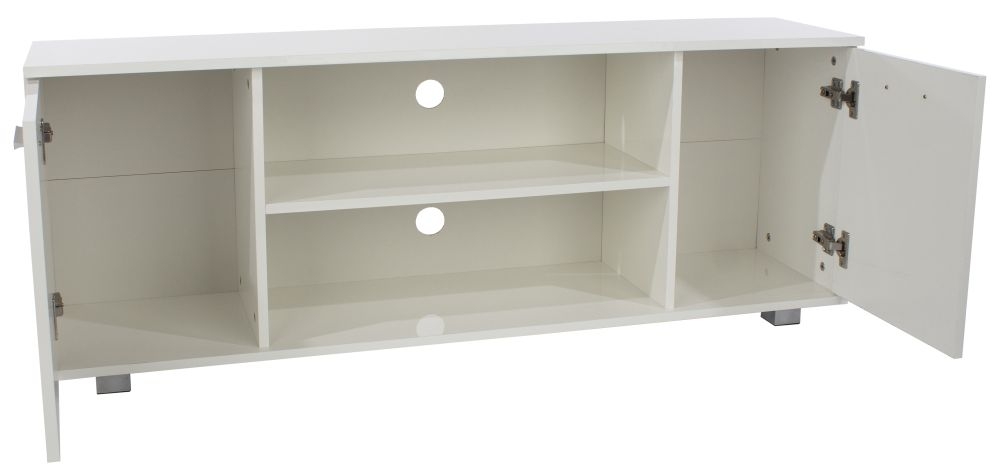 Product photograph of Hilo White High Gloss 2 Door Widescreen Tv Unit from Choice Furniture Superstore.