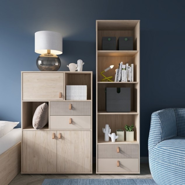 Product photograph of Denim Light Wood Effect Narrow Bookcase from Choice Furniture Superstore.