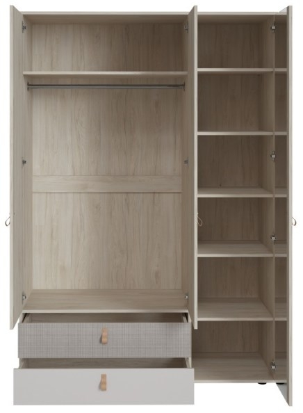 Product photograph of Denim Light Wood Effect 3 Door 2 Drawer Wardrobe from Choice Furniture Superstore.