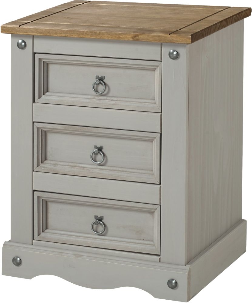 Product photograph of Norco Grey Mexican Pine 3 Drawer Bedside Cabinet from Choice Furniture Superstore.