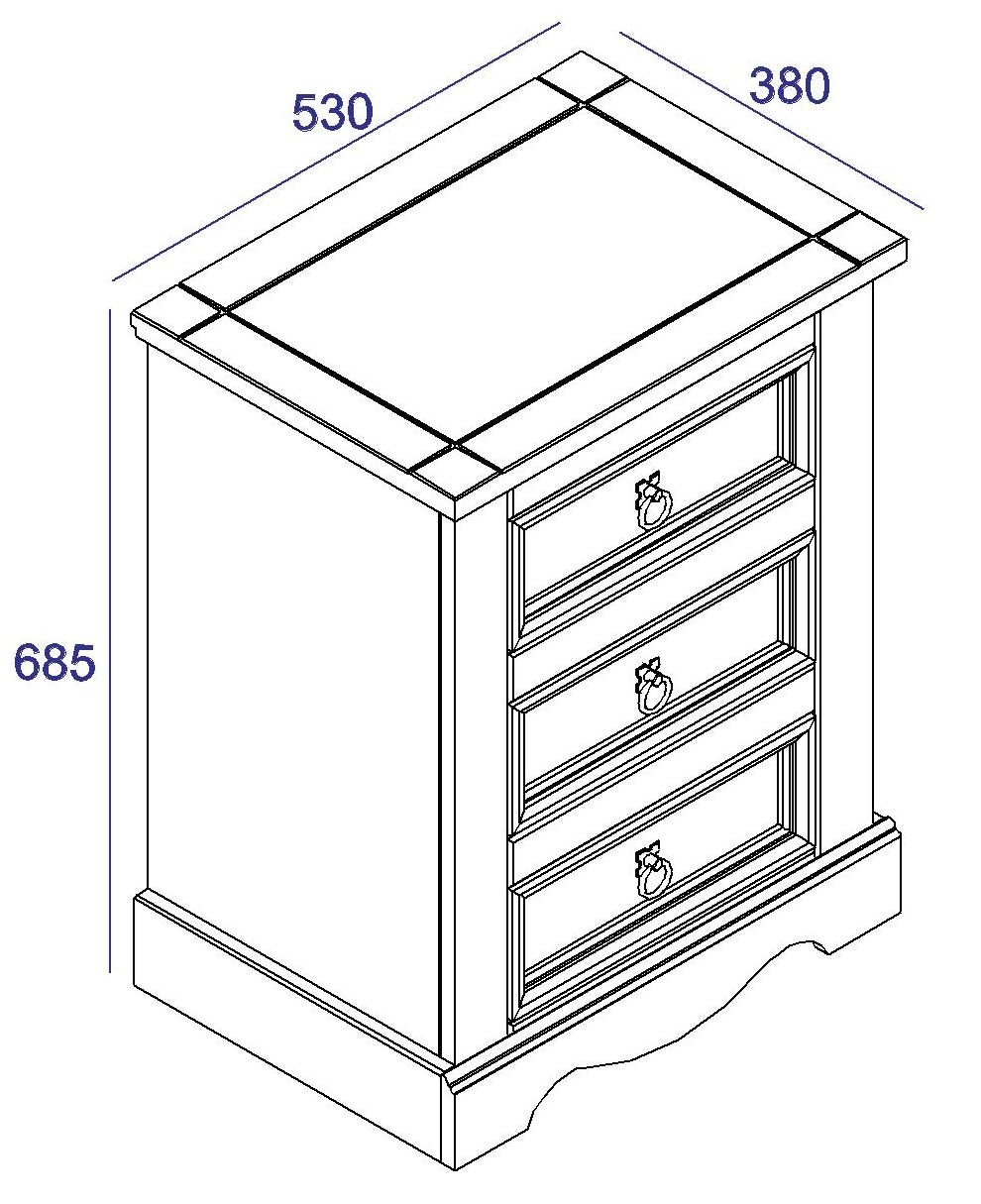 Product photograph of Norco Grey Mexican Pine 3 Drawer Bedside Cabinet from Choice Furniture Superstore.