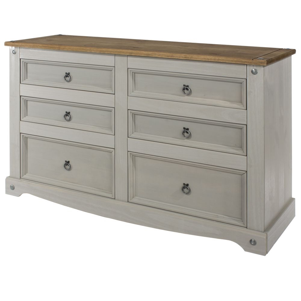 Product photograph of Corona Grey Mexican Pine 6 Drawer Wide Chest from Choice Furniture Superstore.