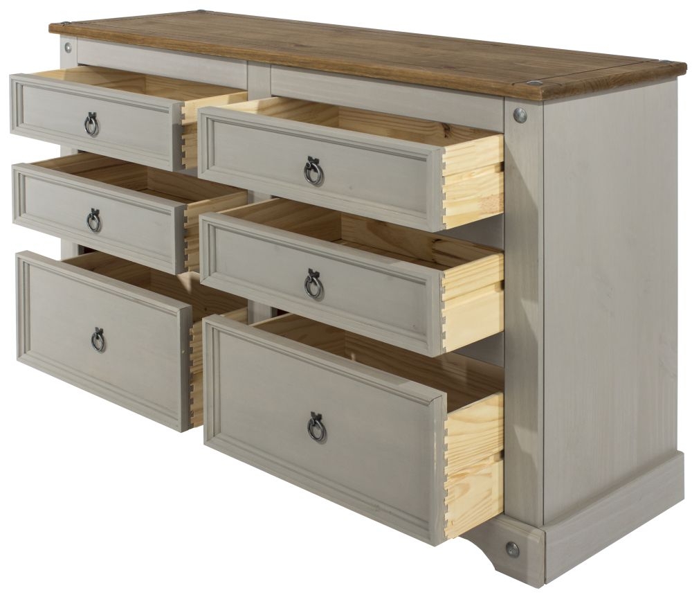 Product photograph of Corona Grey Mexican Pine 6 Drawer Wide Chest from Choice Furniture Superstore.