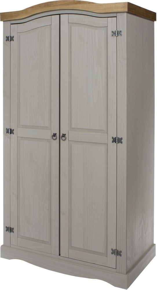 Product photograph of Corona Grey Mexican Pine 2 Door Wardrobe from Choice Furniture Superstore.