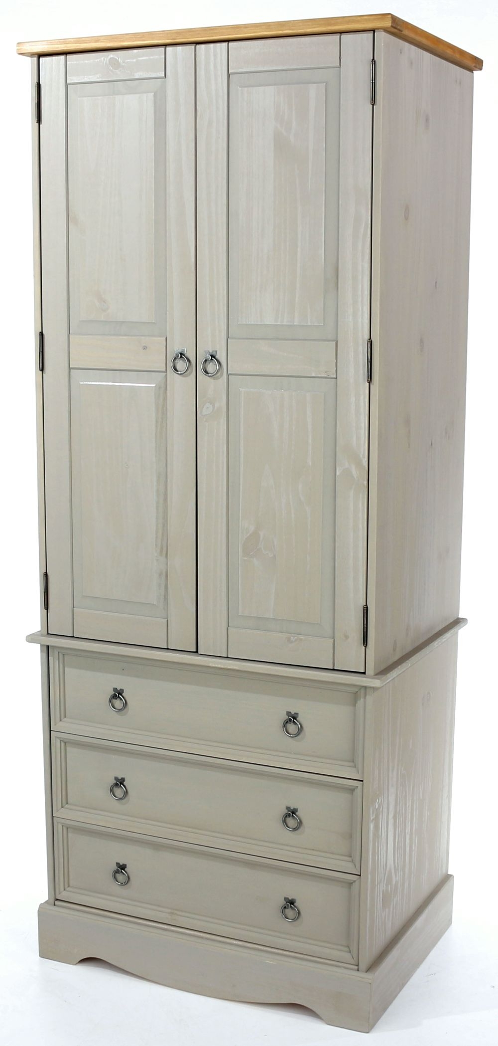 Product photograph of Norco Grey Mexican Pine 2 Door 3 Drawer Wardrobe from Choice Furniture Superstore.