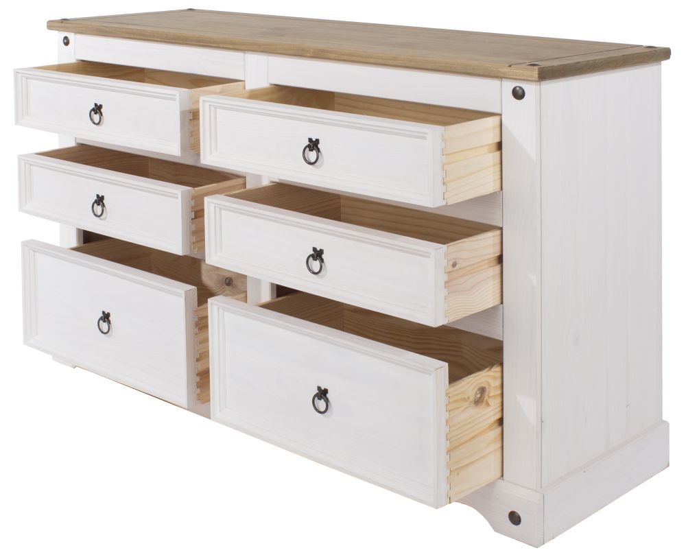 Product photograph of Corona White Mexican Pine 6 Drawer Wide Chest from Choice Furniture Superstore.