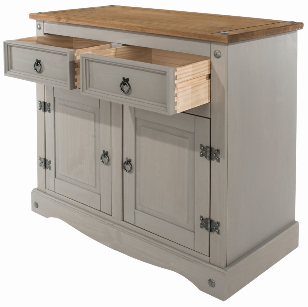 Product photograph of Corona Grey Mexican Pine 2 Door Small Sideboard from Choice Furniture Superstore.