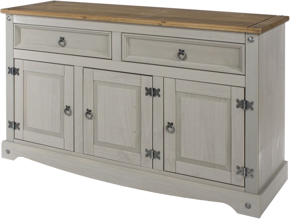 Product photograph of Corona Grey Mexican Pine 3 Door Medium Sideboard from Choice Furniture Superstore.