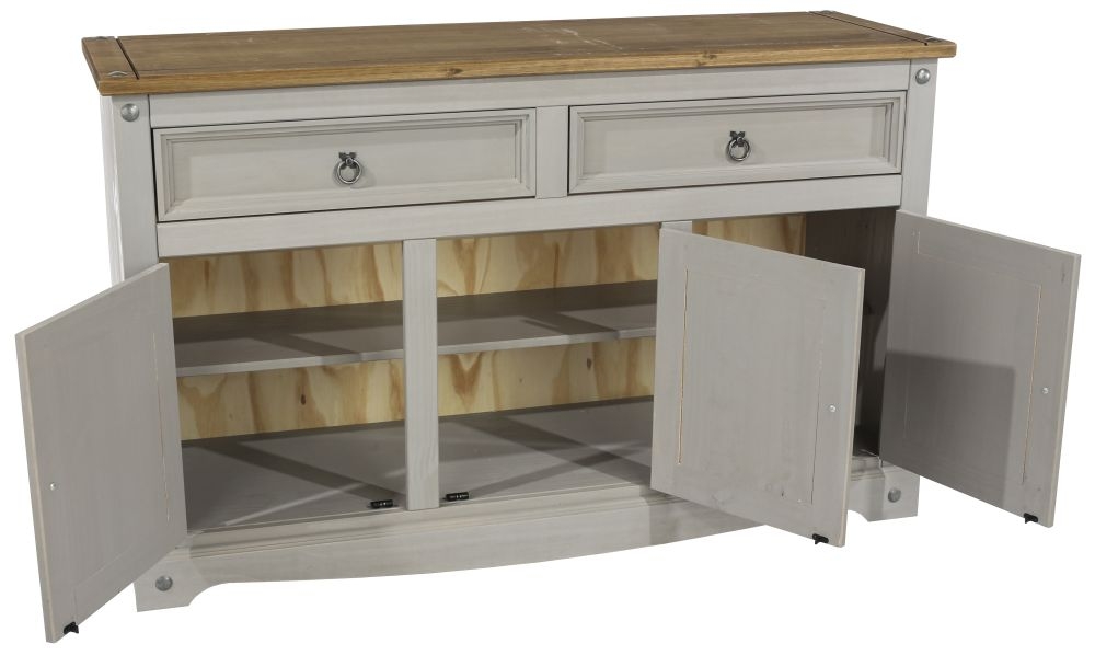 Product photograph of Corona Grey Mexican Pine 3 Door Medium Sideboard from Choice Furniture Superstore.