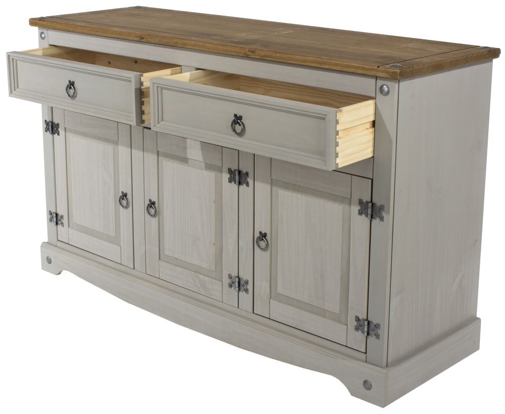 Product photograph of Corona Grey Mexican Pine 3 Door Medium Sideboard from Choice Furniture Superstore.