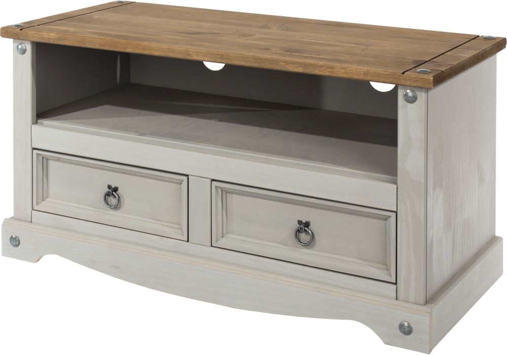 Product photograph of Corona Grey Mexican Pine Flat Screen Tv Unit from Choice Furniture Superstore.