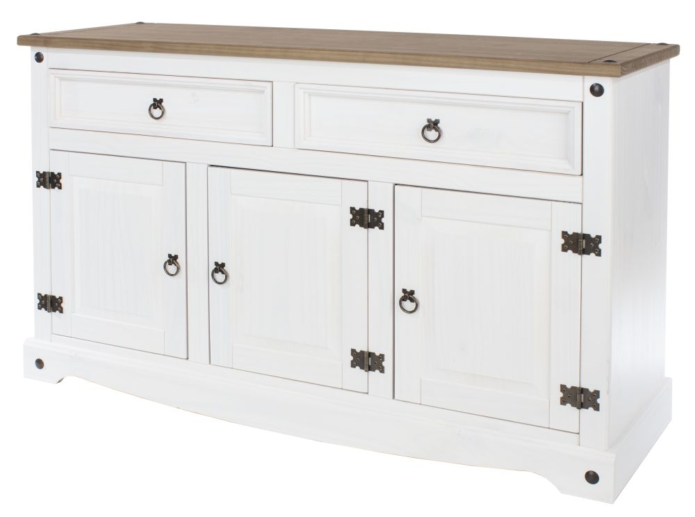 Product photograph of Corona White Mexican Pine 3 Door Medium Sideboard from Choice Furniture Superstore.