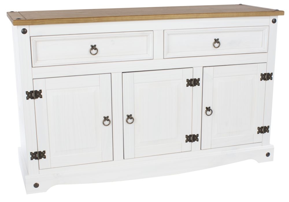 Product photograph of Corona White Mexican Pine 3 Door Medium Sideboard from Choice Furniture Superstore.