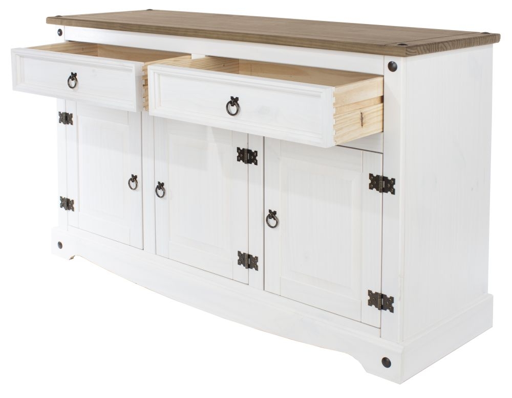 Product photograph of Corona White Mexican Pine 3 Door Medium Sideboard from Choice Furniture Superstore.