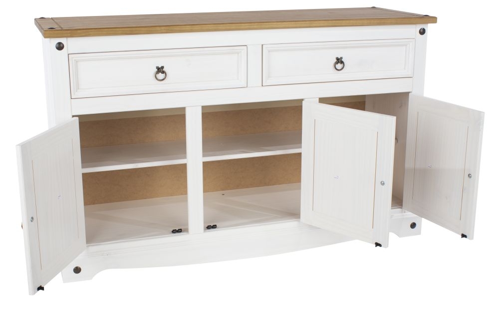 Product photograph of Corona White Mexican Pine 3 Door Medium Sideboard from Choice Furniture Superstore.