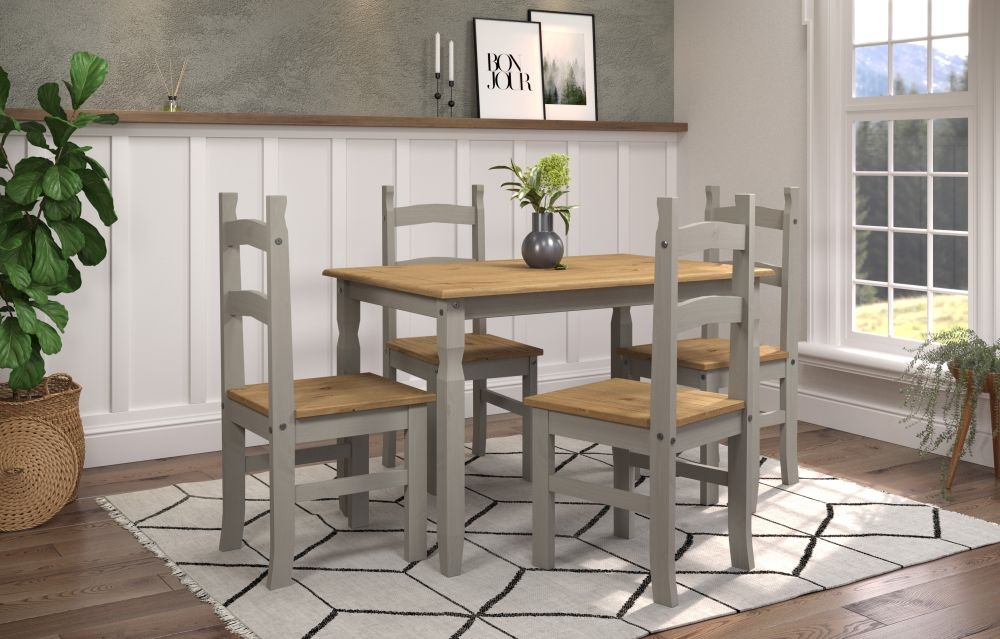 Product photograph of Corona Grey Mexican Pine Dining Table And 4 Chair from Choice Furniture Superstore.