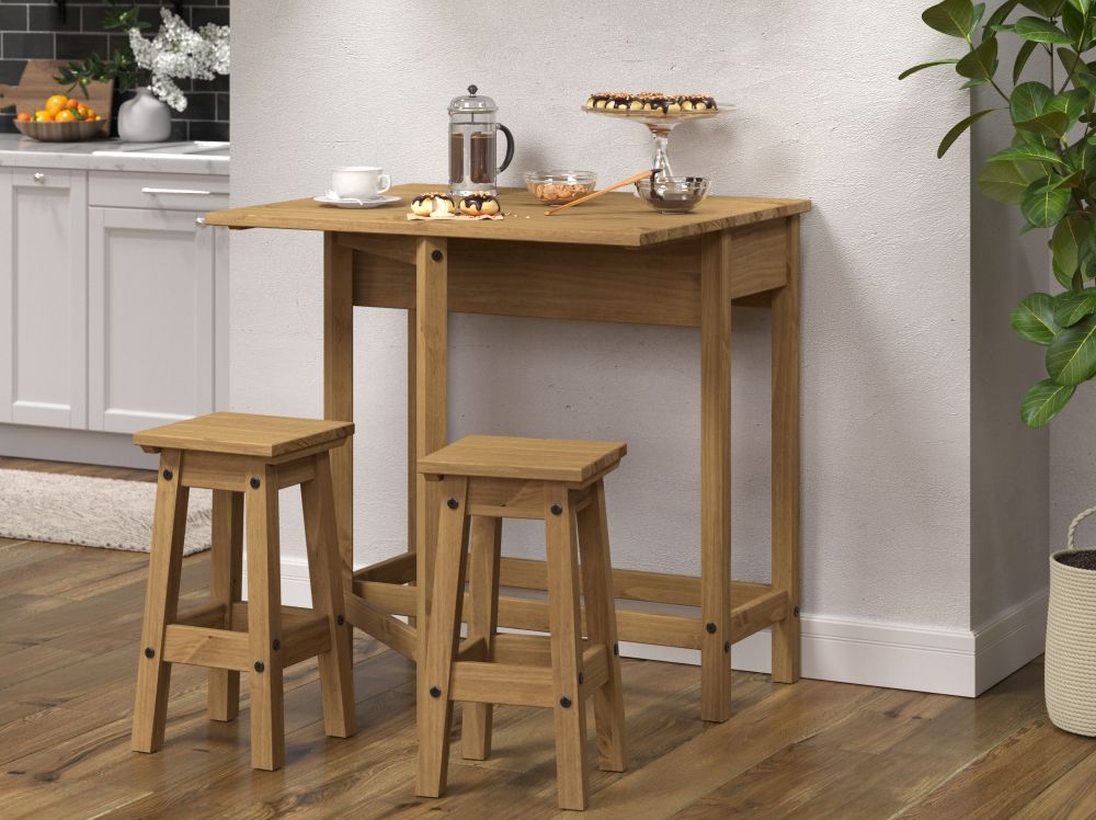 Product photograph of Corona Mexican Breakfast Drop Leaf Table And 2 Stools from Choice Furniture Superstore.