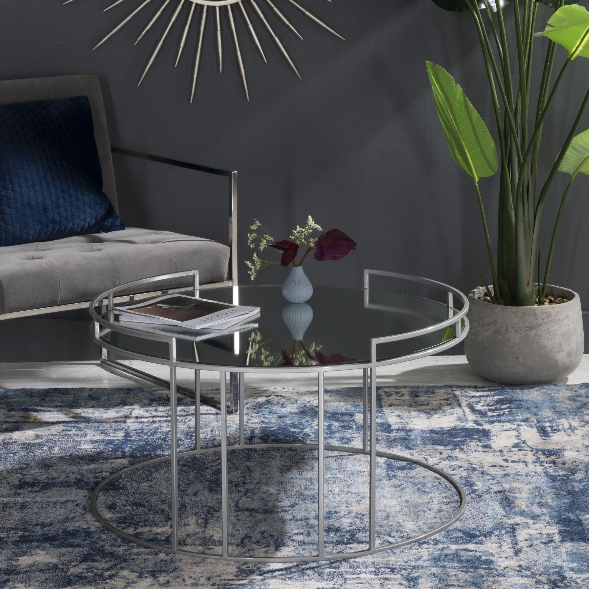 Product photograph of Clearance - Torrance Glass And Silver Round Coffee Table from Choice Furniture Superstore.