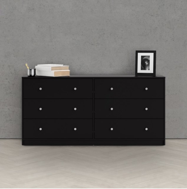 Product photograph of May Black 6 Drawer Wide Chest from Choice Furniture Superstore.