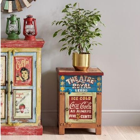 Product photograph of Kufri Hand Painted Vintage 1 Door Bedside Cabinet from Choice Furniture Superstore.