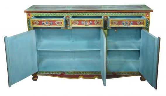 Product photograph of Kufri Hand Painted Folk Pattern Sideboard 140cm With 3 Door 3 Drawer from Choice Furniture Superstore.
