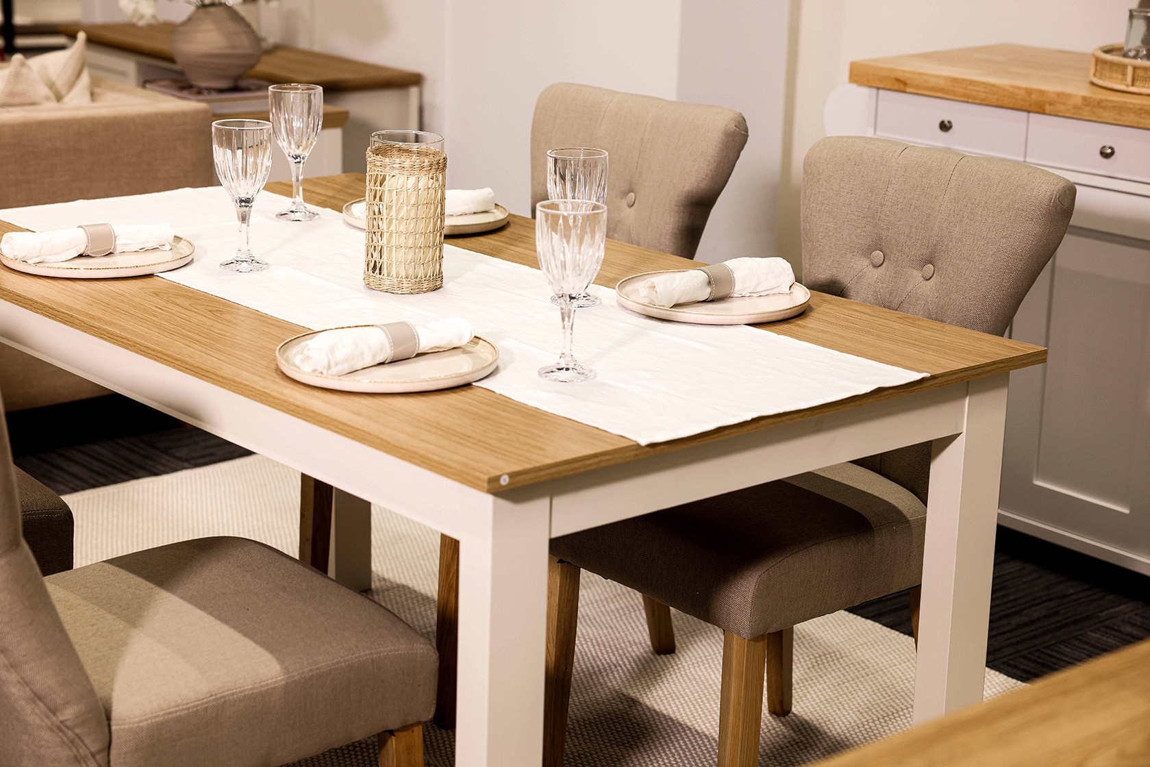Product photograph of Naples Fabric Dining Chair With Wooden Legs Sold In Pairs - Comes In Beige And Grey from Choice Furniture Superstore.
