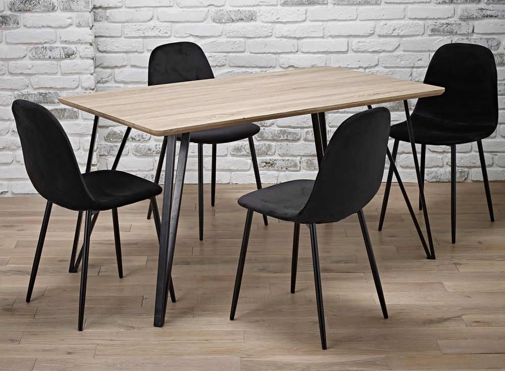 Product photograph of Genoa Oak 140cm Dining Set With Black Hairpin Leg from Choice Furniture Superstore.
