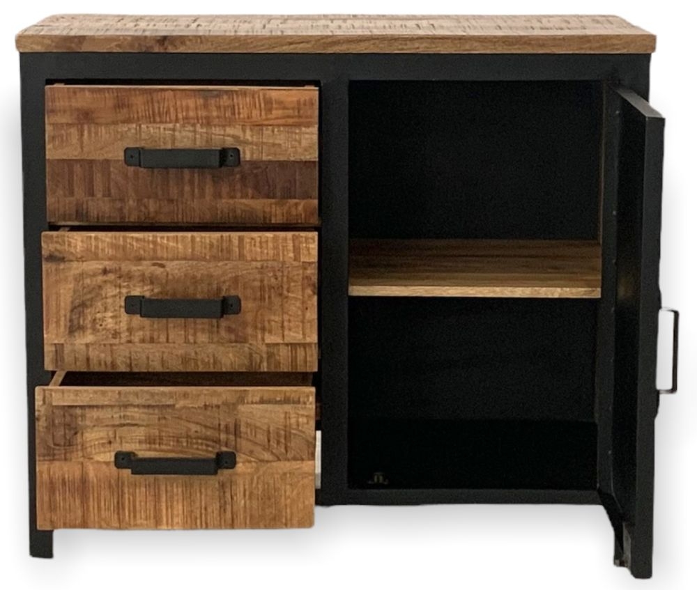 Product photograph of Jawhar Industrial Small Sideboard 90cm With 1 Door 3 Drawer from Choice Furniture Superstore.