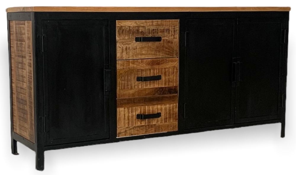Product photograph of Jawhar Industrial Large Sideboard 160cm With 3 Door 3 Drawer from Choice Furniture Superstore.