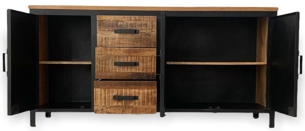 Product photograph of Jawhar Industrial Large Sideboard 160cm With 3 Door 3 Drawer from Choice Furniture Superstore.