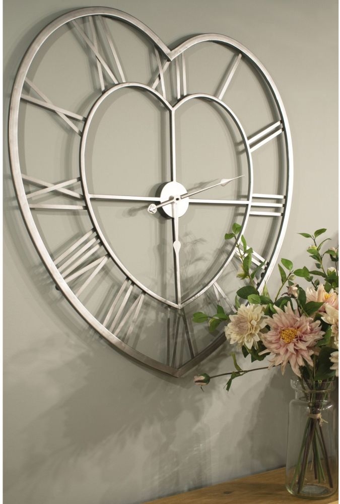 Product photograph of Silver Heart Skeleton Wall Clock - 89cm X 89cm from Choice Furniture Superstore.