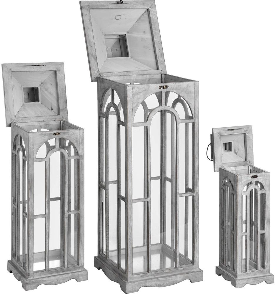 Product photograph of Set Of 3 Wooden Lanterns With Archway Design from Choice Furniture Superstore.
