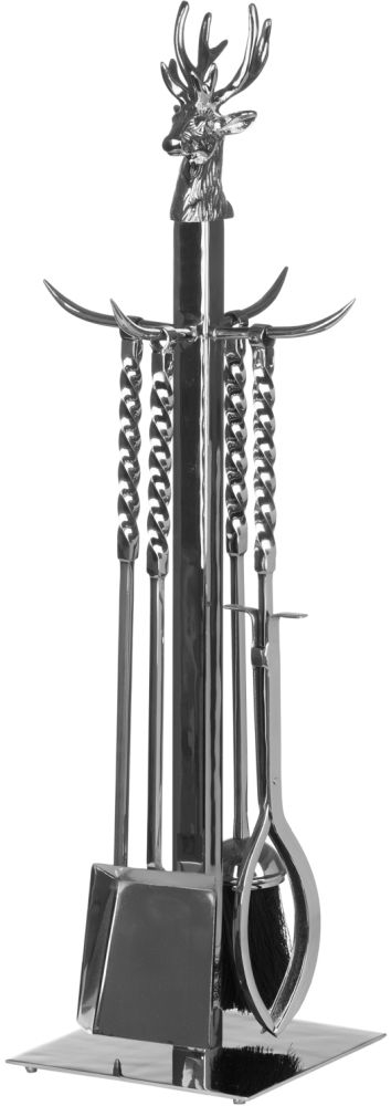 Product photograph of Hand Turned Stag Companion Set In Polished Nickel from Choice Furniture Superstore.