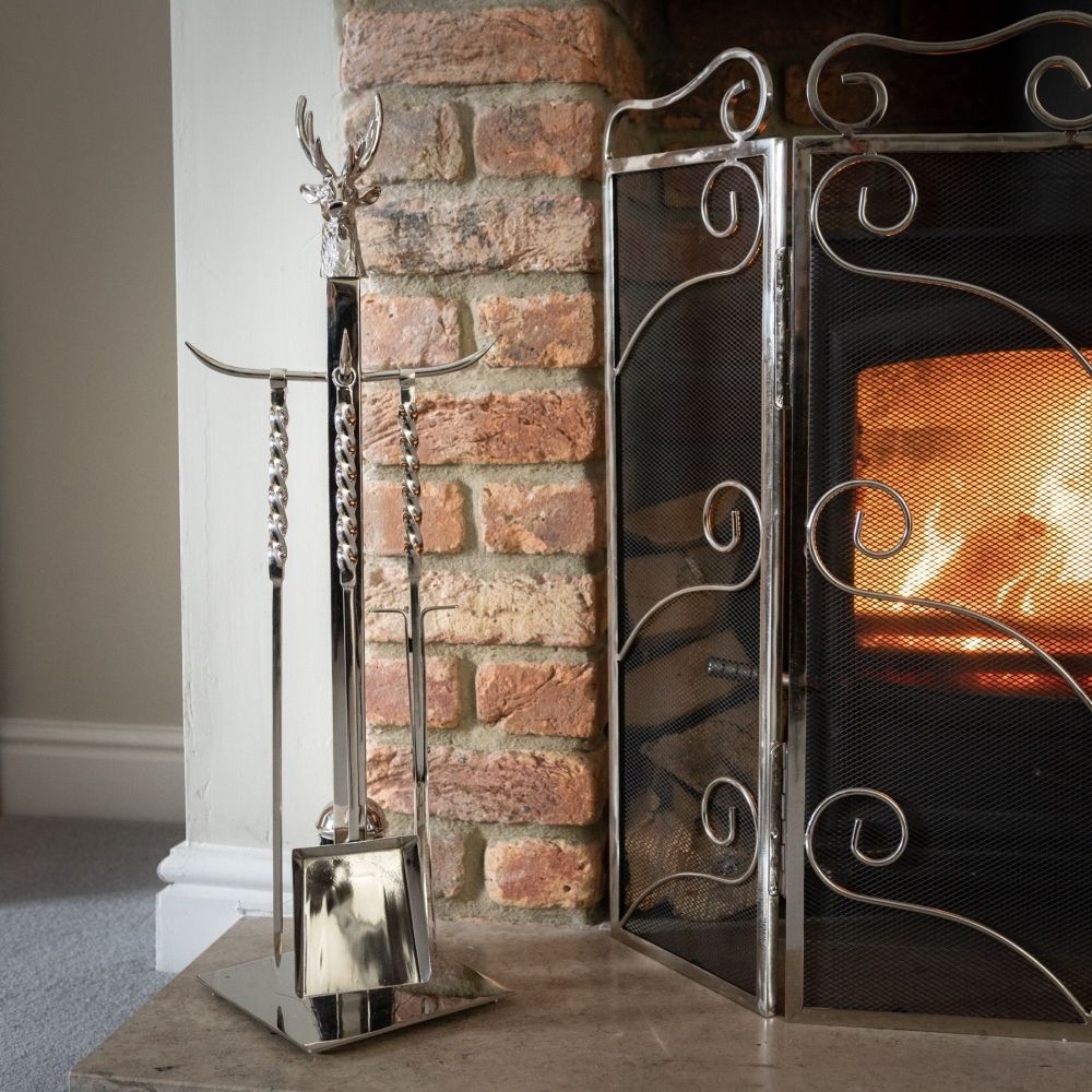 Product photograph of Hand Turned Stag Companion Set In Polished Nickel from Choice Furniture Superstore.