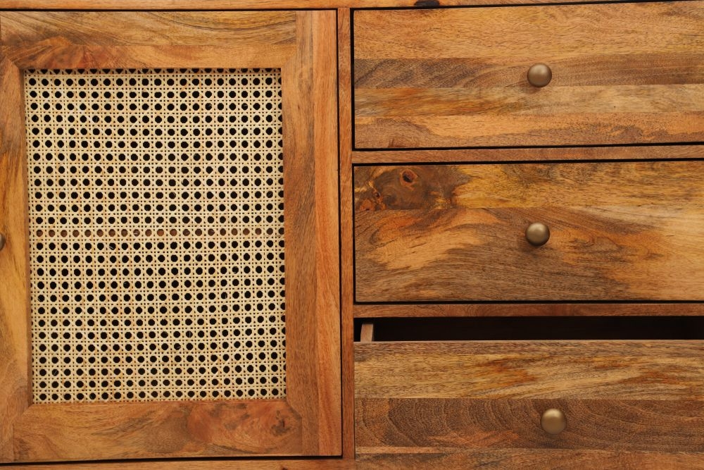 Product photograph of Jaipur Nyack Mango Wood Large Sideboard 145cm 2 Door 3 Drawer from Choice Furniture Superstore.