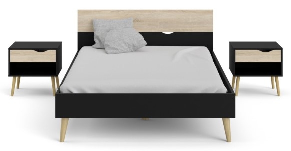 Product photograph of Oslo Black And Oak Effect 1 Drawer Bedside Table from Choice Furniture Superstore.