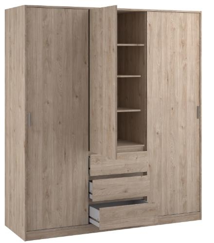 Naia Wardrobe with 2 Sliding Door 1 Door 3 Drawer in Hickory Oak - CFS UK