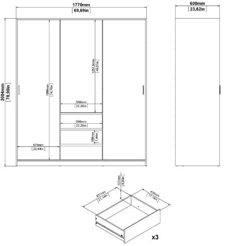 Product photograph of Naia Oak Effect 1 Door 3 Drawer With 2 Sliding Door Wardrobe from Choice Furniture Superstore.