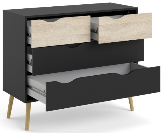 Product photograph of Oslo Black And Oak Effect 4 Drawer Chest from Choice Furniture Superstore.
