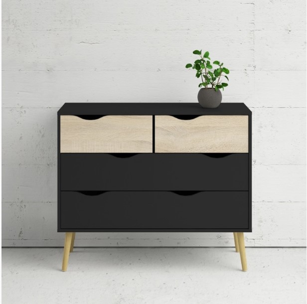 Product photograph of Oslo Black And Oak Effect 4 Drawer Chest from Choice Furniture Superstore.