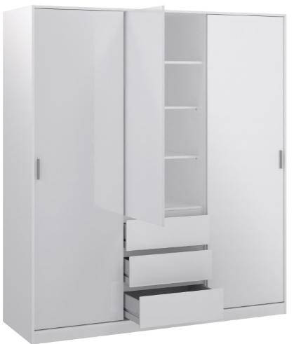 Product photograph of Naia Wardrobe With 2 Sliding Door 1 Door 3 Drawer In White High Gloss from Choice Furniture Superstore.